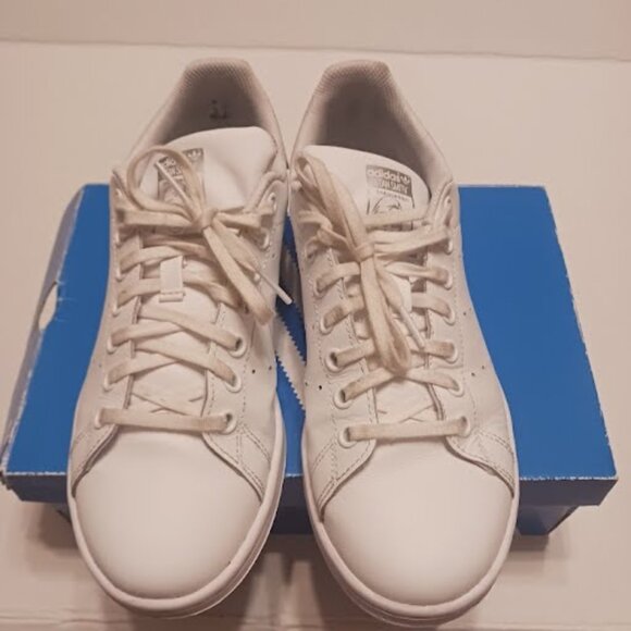 ADIDAS ORIGINALS J STAN SMITH EE8483 White/Silver Iridescent, Sz J6 (W8), used - Picture 6 of 15